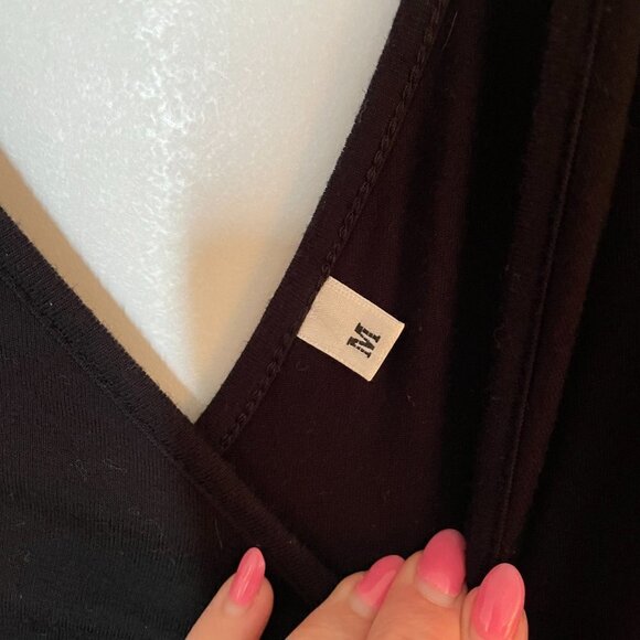 Amazon Cotton Maxi Dress V-Neckline Ankle Length Side Slit Knotted Hem Black W M - Picture 3 of 5